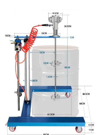 Пневматическая мешалка (пневмомиксер) на подкатной платформе с подъёмником 1/4 л/с
